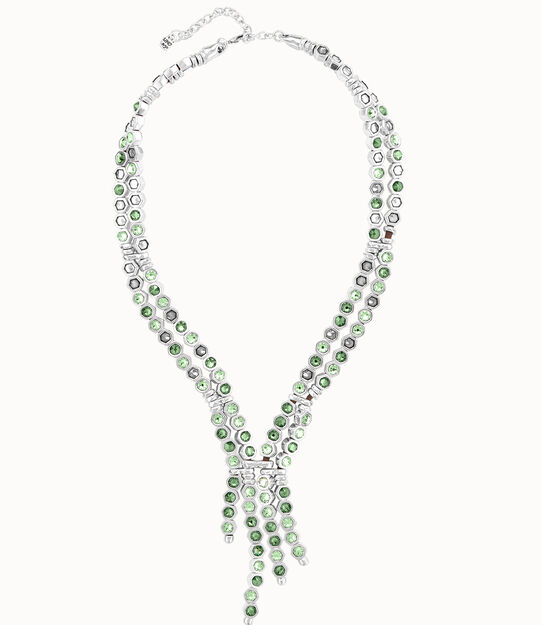 Collar largo ba&ntilde;ado en plata y cristal facetado